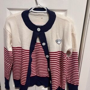 Striped Cardigan with Heart Patch